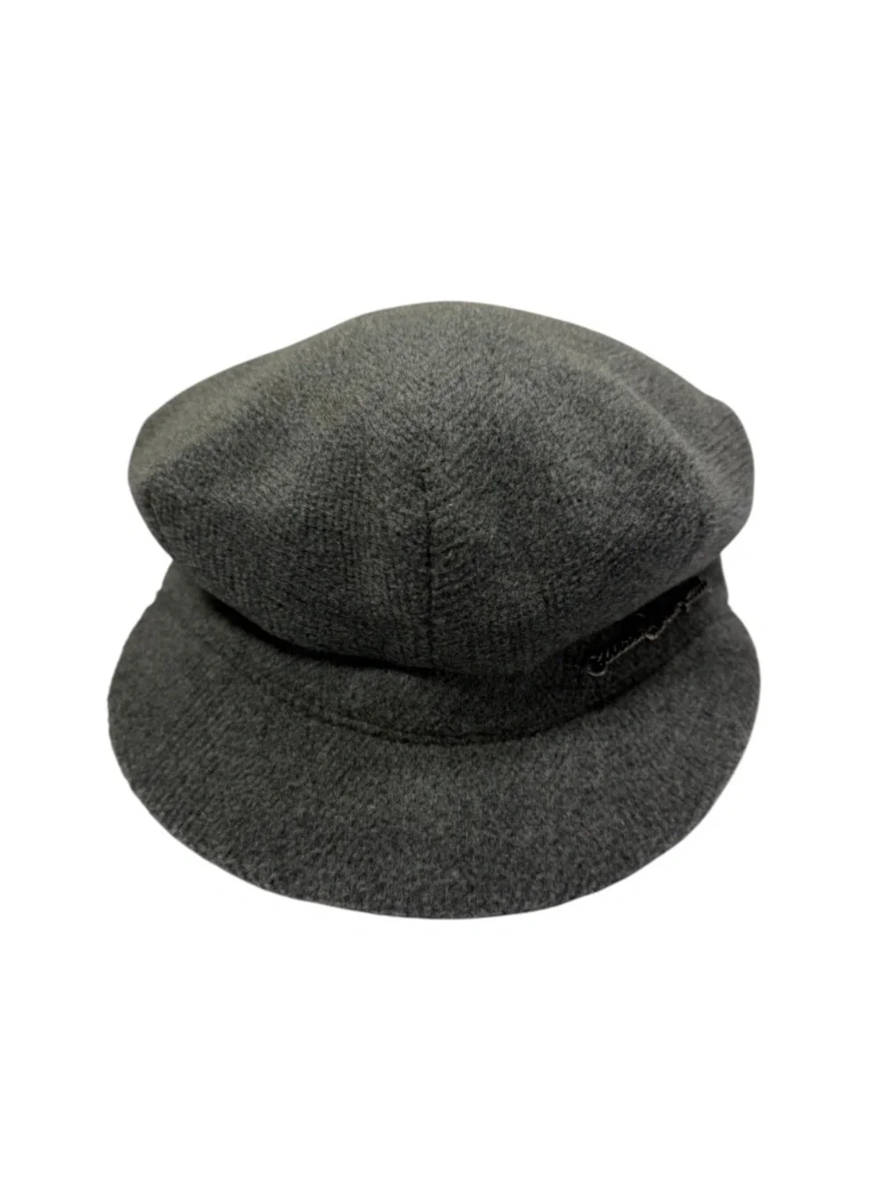 BURBERRY Charcoal Grey 100% Wool Baker Boy Cap Newsboy Hat Metal Chain Logo M